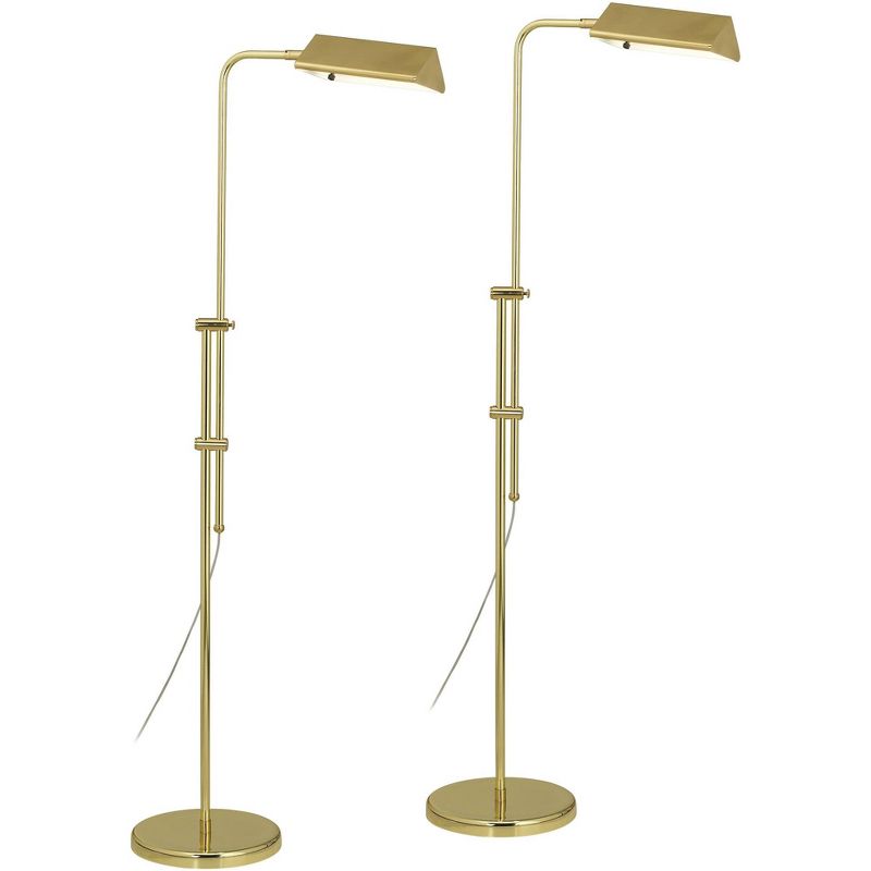 Regency Hill Tony Traditional 54" Tall Standing Floor Lamps Set of 2 Lights Pharmacy Adjustable Gold Brass Finish Living Room Bedroom House Reading, 1 of 10
