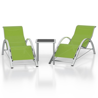 Aluminum Patio Furniture Set of 2 Lounge Chairs + Table - Modern Outdoor Recliners with Textilene Fabric (Green)