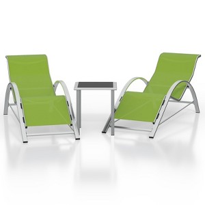 Aluminum Patio Furniture Set of 2 Lounge Chairs + Table - Modern Outdoor Recliners with Textilene Fabric (Green) - 1 of 4
