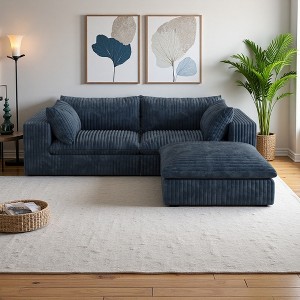 79" Corduroy Cloud L-Shaped Sectional Sofa, Double-Layer Cushions - 1 of 4