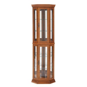 ChicFurnit Decorative Storage Cabinet Corner Curio Cabinet with Doors Adjustable Shelving Bead Bulb for Home Bar Decor, Brown, 41.34"*18.7"*10.63" - 1 of 4