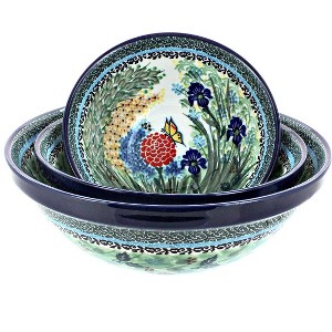 Blue Rose Polish Pottery 1400 Ceramika 3 Piece Serving Bowl Set - 1 of 1