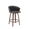 HomeRoots 26" Black and Wood Brown Faux Leather with Solid Wood Swivel Counter Height Bar Chair - 4 of 4