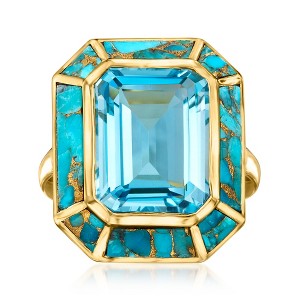 Ross-Simons 13.00 Carat Swiss Blue Topaz and Turquoise Ring in 18kt Gold Over Sterling - 1 of 4