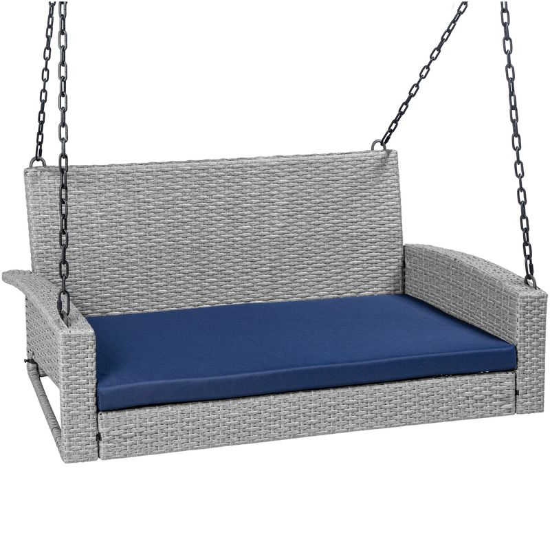 Best Choice Products Woven Wicker Hanging Porch Swing Bench for Patio, Deck w/ Mounting Chains, Seat Cushion, 1 of 10