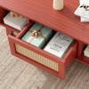 Lirago,Modern Square Coffee Table with Rattan Drawer - Wooden Mid-Century Design for Living Room-Cherry - 4 of 4