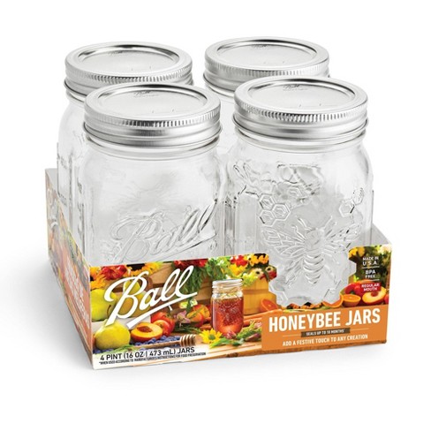 Ball 4pk Regular Mouth 16oz Pint Jars Honeybee Keepsakes Jars With Lids And  Bands : Target