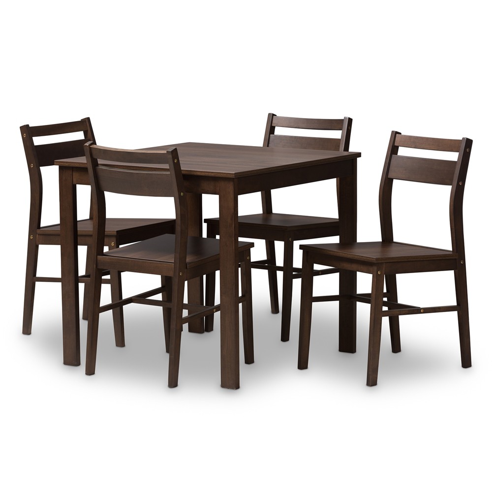 Photos - Dining Table 5pc Lovy Modern and Contemporary Walnut Finished Dining Set Dark Brown - B