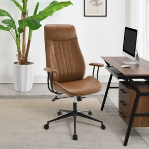 TiramisuBest Brown Wood & Metal Upholstered Adjustable Office Chair with High Back, Tufted Faux Leather - 1 of 4