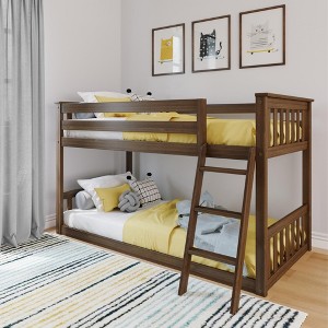 Max & Lily Twin over Twin Bunk Bed for Kids, Low Solid Wood Bunk Beds with Ladder for Small Room - 1 of 4