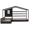 Twin Size L-Shaped Wood House Bed for 2 Kids, L shaped Corner Daybed with Fence and Slatted Frame for Bedroom - 4 of 4
