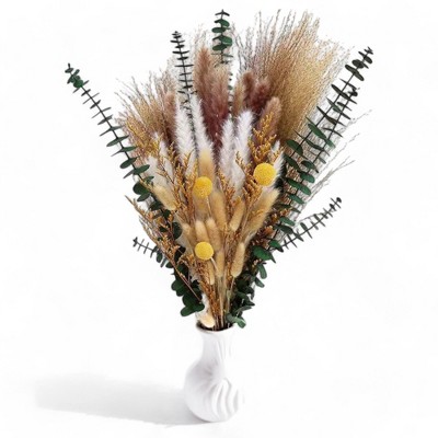 Alilang Decorative Dried Floral Bouquet with Greenery and Textured Accents for Home Decoration, 17.5 Inches - Green