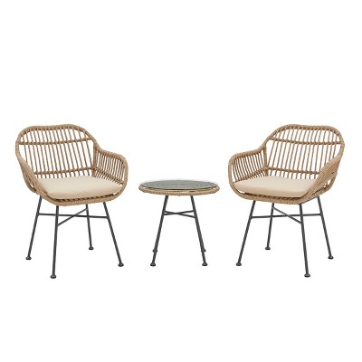 Barton 3-Pieces Outdoor Patio Set Chat Conversation Wicker Seat Cushion and Table, Beige