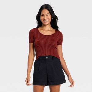 Women's Ribbed Seamless Scoop Neck T-Shirt - A New Day™ - 1 of 4