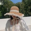 Anna-Kaci Women's Crochet Straw Sun Hat with Lace Trim & Bow - 3 of 4