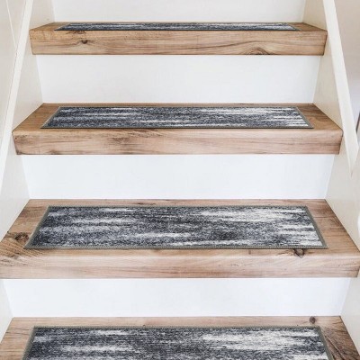 Gray Distressed Abstract Non-Slip Stair Treads Set of 13