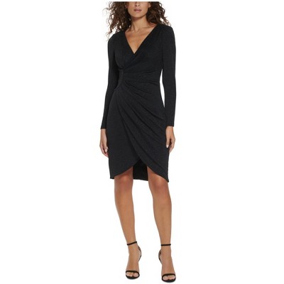 Jessica Howard Womens V Neck Glitter Wrap Dress, Metallic, 14