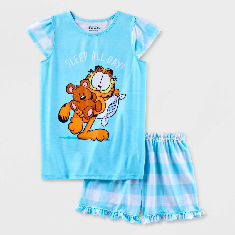 Girls&#39; Garfield 2pc Short Sleeve Pajama Set - Blue, 1 of 4