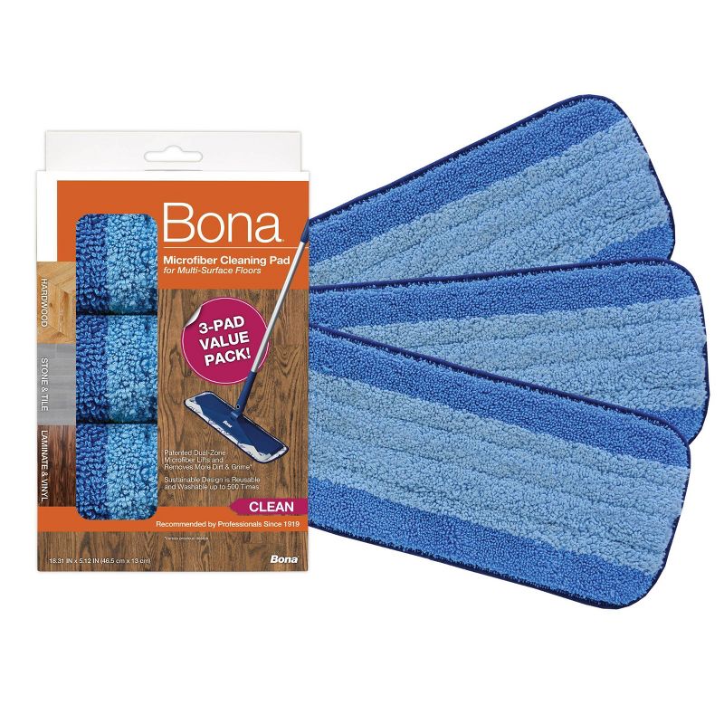 Bona Cleaning Products Reusable Mop Refill Multi Surface Microfiber Cleaning &#38; Mopping Pads Value Pack - Unscented - 3ct, 1 of 11