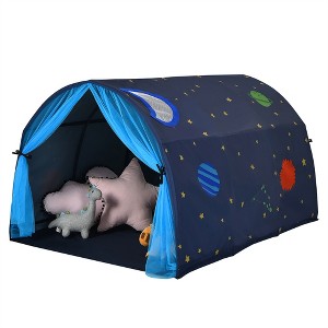Costway Kids Bed Tent Play Tent Portable Playhouse Twin Sleeping w/Carry Bag Pink/Purple/Blue - 1 of 4