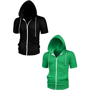 Lars Amadeus Men's Solid Color Zip Up Short Sleeves Summer Hoodies Sweatshirt 2 Packs - 1 of 4