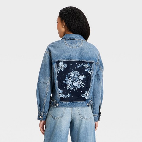Universal Thread Women's Bandana Print Denim Jacket - Universal Thread™ Medium Wash S
