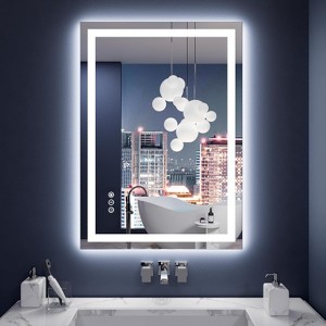 Anti-Fog Bathroom Mirror with LED Lighting, 28x36 Inch Dimmable Wall Mirror with 3 Color Modes - 1 of 4