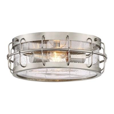 16" Satin Nickel Glass Drum Flush Mount Ceiling Light