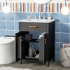NicBex Bathroom Vanity with Ceramic Sink, 2 Spacious Cabinet Doors with 2 Double-tier Shelves and Adjustable Shelf, 1 Flip Drawer for Bathroom, Black - 2 of 4