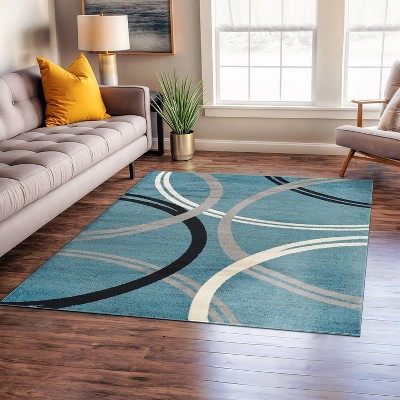 Blue Abstract Circles Design Reversible Square Area Rug