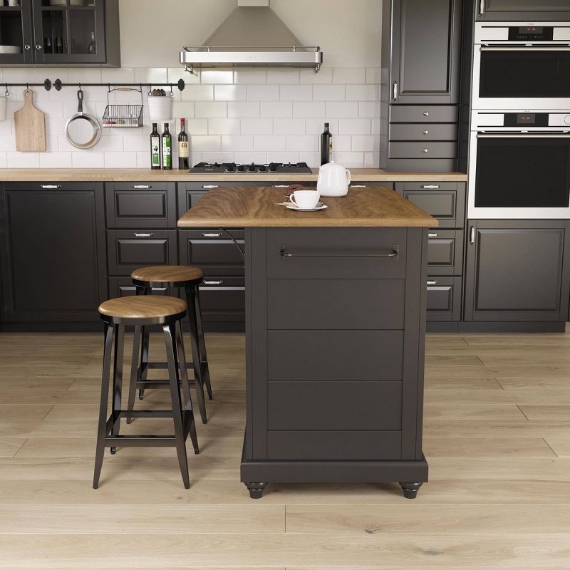 2 Stools and 2 Drawers Mona Kitchen Island with Black - Room and Joy, 4 of 11