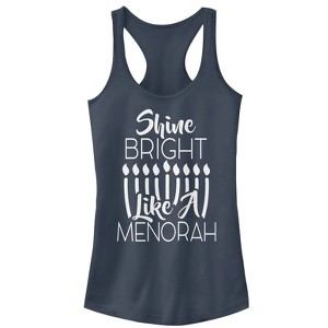 Junior's CHIN UP Hanukkah Bright Menorah  Racerback Tank Top - Indigo - Medium - 1 of 2