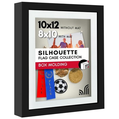 Americanflat 10x12 Shadow Box Frame - Use as 8x10 Frame with Mat or 10x12 Without Mat - Silhouette Collection - Black with Soft Felt Back