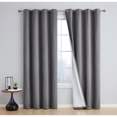 HLC.ME Siena 100% Full Blackout Thermal Insulated Double Layer Window Curtain Drapes Grommet Panels for Bedroom, Set of 2