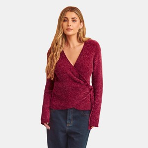 Women's Elegant Red Wrap Cardigan with Waist Tie - Cupshe - 1 of 4