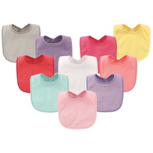 Hudson Baby Infant Girl Drooler Bib with Waterproof Lining 10pk, Pink, One Size - 1 of 1
