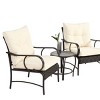 Outdoor 3 Pcs Furniture Set, Wicker Furniture Sets with Rattan Chair and Coffee Table, Sofas with Steel Frame and PE Cushions-Coolbibila - 2 of 4