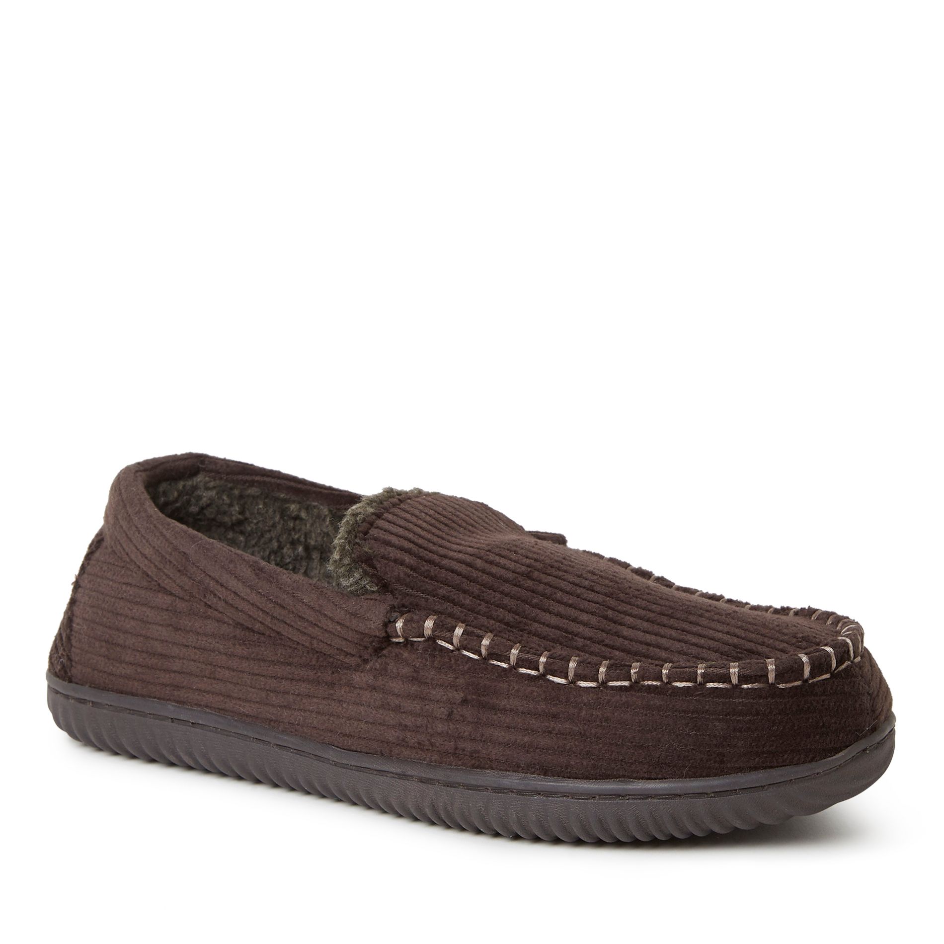 Dearfoams Men's Niles Corduroy Moccasin House Shoe Slipper - Coffee Size XL