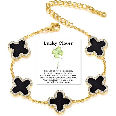 Qitian Clover Bracelet for Women 18K Gold Four Leaf Pink Lucky Link Clover Bracelets, Trendy Bracelets Set Jewelry