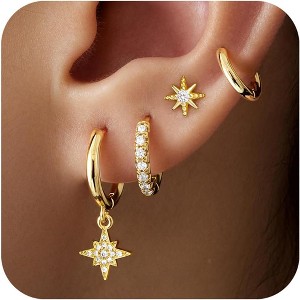 Small Gold Huggie Hoop Earrings Set for Women Men Hypoallergenic 14K Plated Stack Cartilage Earrings, Multiple Piercing - 1 of 4