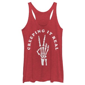 Women's CHIN UP Halloween Creepin' Real Skeleton Racerback Tank Top - 1 of 4