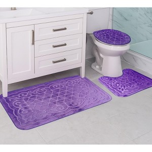 Home Mart Goods 3 Piece Purple Ultra Soft Thick Memory Foam Non-Slip Absorbent Bathroom Bath Mat Set - 1 of 4