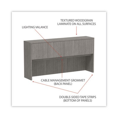 Gray Woodgrain Laminate Office Hutch with Doors