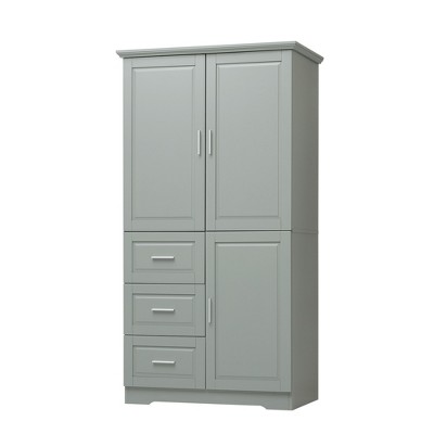 VYNXARIA Tall and Wide Storage Cabinet with Adjustable Shelves and Three Drawers - Gray