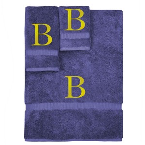 BC BARE COTTON Monogrammed Towel Set, Personalized Gift, Set of 3 - Navy - Gold Block - 1 of 4