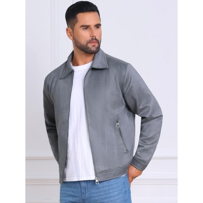 Мужские куртки INSPIRE CHIC Men's Casual Collared Zipper Outdoor Vintage Faux Suede Jacket Large Gray — фото 4