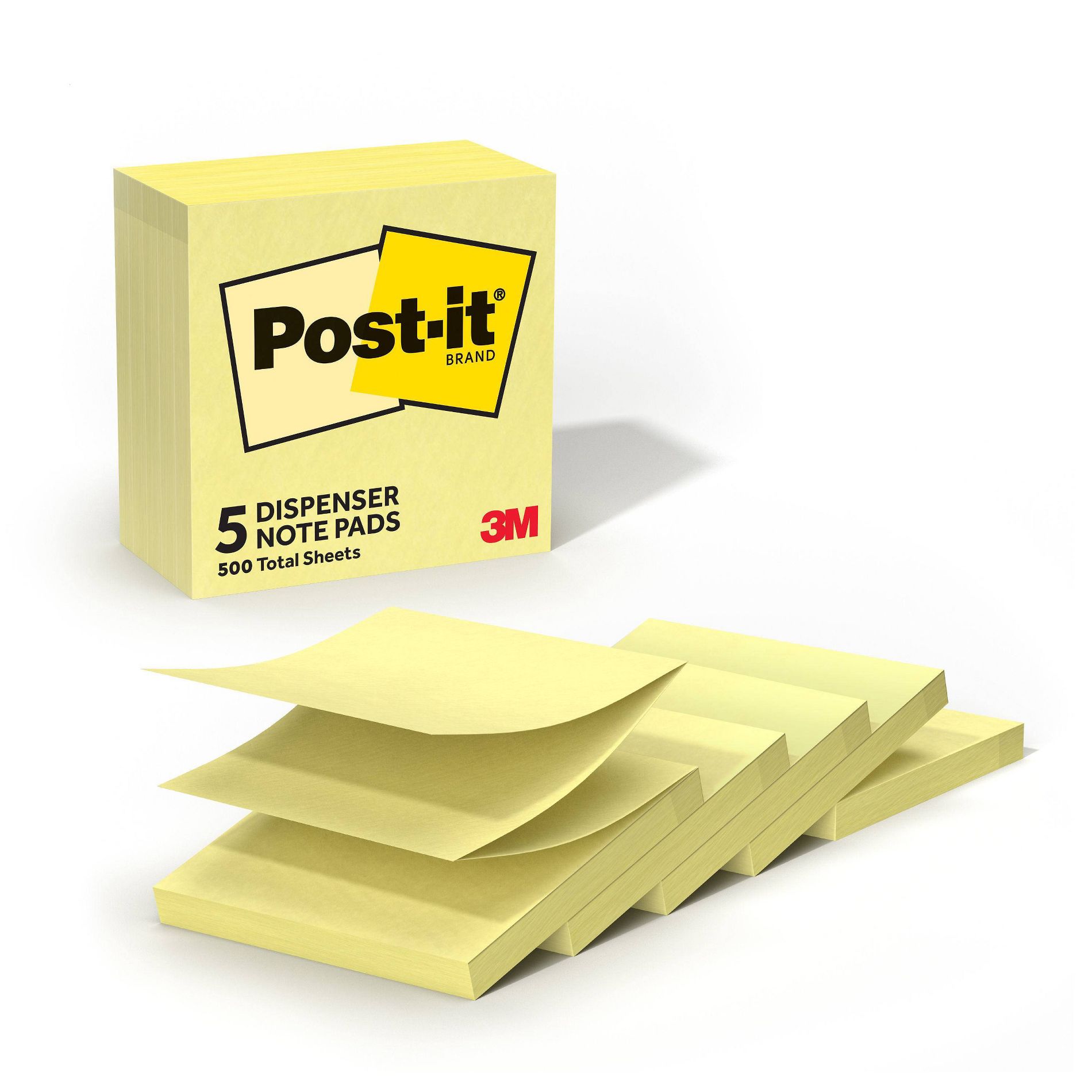 Post-it 5pk 3" x 3"Sticky Notes, 100 sheets/Pad - Canary Yellow