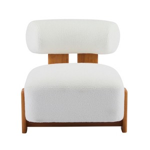 Gulches 27.25" Modern Boucle Lounge Chair, Natural/Beige Upholstered with Solid Wood Frame, Rolled Backrest - 1 of 4