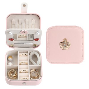 Unique Bargains Mini Travel Portable PU Leather Jewelry Organizer Case Storage with Mirror - 1 of 4
