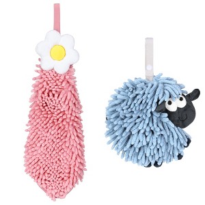REGALWOVEN Flower and Sheep Shape Absorbent Fast Drying Chenille Hand Towels with Hanging Loop 6" x 15"/7" x 7" 2 Packs - 1 of 4